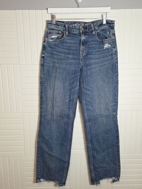 American Eagle Distressed Curvy Straight Jeans TALL Size 8 Long